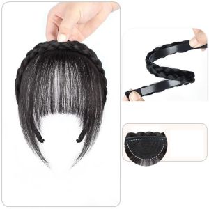 ST78FXHTC with Long Sides Braided Headband Invisible Wig Synthetic Plaited Hairband Bohemian Style Flase Brown Hair Belt Women
