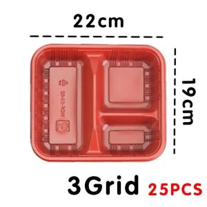 25Pcs Red Bento Box with Lids 1/2/3/4/5 Grid Partition Takeaway Packaging Box 10Pcs