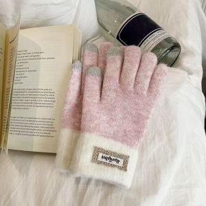 HULEQQI Màn hình cảm ứng Găng tay dệt kim ấm áp Phong cách Hàn Quốc Chống lạnh Găng tay mùa đông cho bé gái Thường ngày Dễ thương Găng tay kín ngón Sử dụng hàng ngày