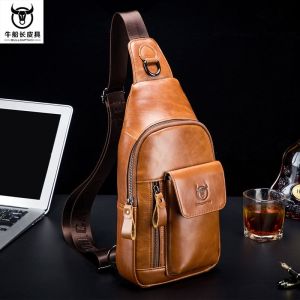 BULLCAPTAIN 2023 New Fashion Genuine Leather Crossbody Bags for Men Messenger Chest Bag Packs Travel Single Shoulder Strap Pack