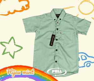 KIDS CLOTHING Kemeja Anak Laki Laki Usia 1 Sampai 13 Tahun Warna Sage Green Hem Polos Terbaru