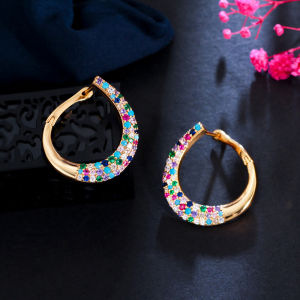 SEQUITO Indian Gold Plated Multicolor Cubic Zircon Stone Big Tear Drop Loop Hoop Women Niche Chic Earrings Jewelry for Birthday Gift SE564