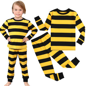 Cotton Pajama for Kids Stripe for Baby Boy Long Sleeve Christmas Sleepwear Girls Red White Striped Clothes 2-10 Years Old Rainbow Set 2 PCS