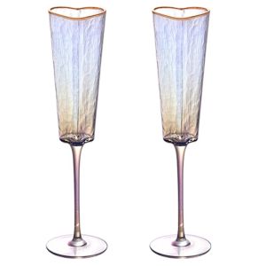 2Pcs Love Heart Shaped Goblet Sophisticated Champagne Flute Golden Edges Glasswares for Elegant Beverage Serving