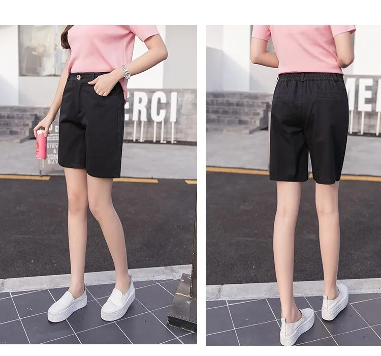 Women Cotton Shorts Knee Length Pants Trousers Casual Loose Wide Leg Summer