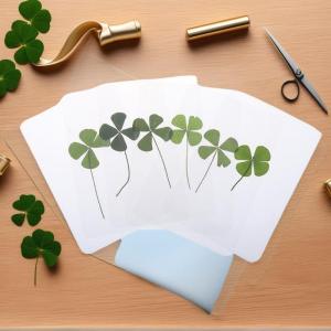 [Eqrbtl] 1 5 10Pcs Lucky Clover Postcards Natural Grass Transparent Wishing Cards For Bookmarks