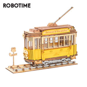 Robotime Rolife Vintage Tramcar Model 3D Wooden Puzzle Toys for Chilidren Kids TG505