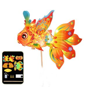 Brisa mid-autumn lantern chinese new year decoration items home 灯笼 Fish-Shaped Mid-Autumn Festival Fish Lantern With Led Light Handmade Chinese Glowing Handheld Lantern DIY Material Bag Good Luck Handheld Fish Lantern Mid-Autumn Festival