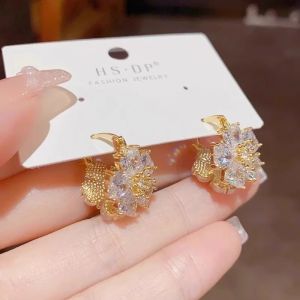 Elegant Women Two-sided Flower Buckle Opal Earrings Ear Studs Accessory