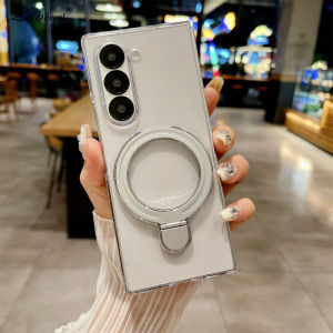Luxury Bracket Transparent Case for Samsung Galaxy Z Fold 6 5 4 3 fold6 Stand Holder Acrylic Shockproof Hard Cover
