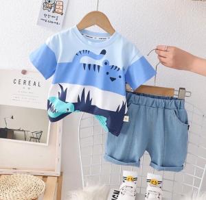 SETELAN ANAK LAKI DAN PEREMPUAN TERBARU  MOTIF JEANS LAUT LENGAN PENDEK  USIA 6 BULAN - 5 TAHUN