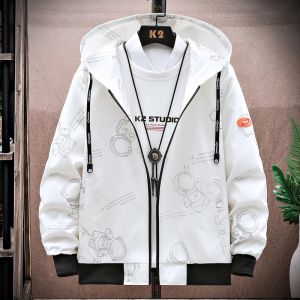 Jaket Pria Model Jaket Hoodie Berkerudung Kerah Bisbol Gaya Kasual Fashion Jacket J22736M