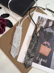 Punk Necktie Necklace with Shimmering Rhinestones for Fashion Enthusiasts for Weddings and Parties