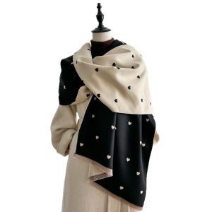 CHUAN Double-Sided Winter Scarf Heart-shaped Polka Dots Warm Shawl Wrap Soft Faux Cashmere Scarf For Women