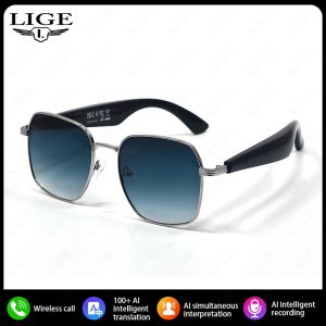 LIGE 2025 AI Smart Translation Sunglasses Bluetooth Calls with UV Protective Lens Fashion Al Intelligent Wireless Translation Glasses