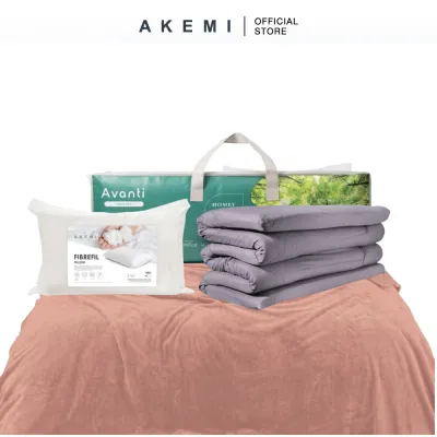 (Bundle Set) AVANTI Compact Homey 5 Fold Mobile Mattress (91cm x 183cm + 5cm) - Grey + AKEMI Fibrefil Pillow