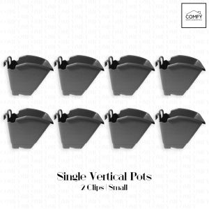 Pack of 8 (2 Clips) Hanging Vertical Flower Pot Plastic Wall Pots for Home Gardening (Black/White)