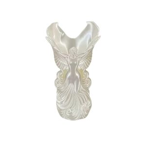 OMQAIO Trang trí bàn làm việc Bình hoa hình nữ thần Đồ trang trí nghệ thuật In 3D Hộp đựng cọ trang điểm Đa Năng Trắng Giá đỡ bút hình đôi cánh Vật dụng văn phòng phẩm