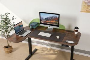 Mxtark L-Shape Meja Kantor Elektrik Adjustable 59 inci dengan Soket Ponsel dan Panel Arc