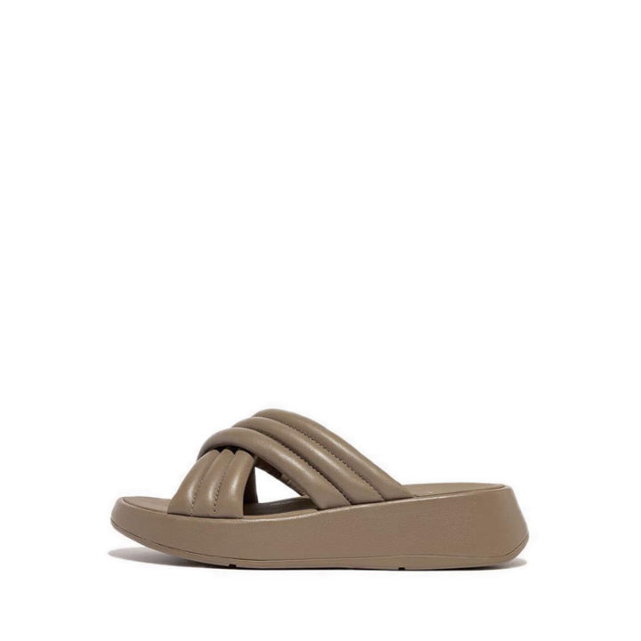 FitFlop F-Mode Flatform Cross Slides Canvas Sandals - Latte Tan