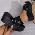 [Free Shipping] Plus-Size 35-42 Casual Denim Slip-On Sandals, Women'S Shoes, New Autumn Collection, Wedge Heel Sandals. 