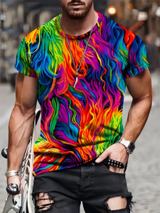 Men T-Shirt Summer Tops Colorful Graphic T Shirts Short Sleeve Tee Crew Neck Streetwear Clothes Harajuku 3D Printed Men Clothing