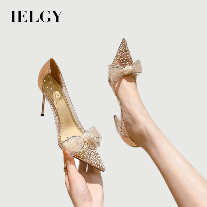 IELGY women's high heels rhinestone transparent pointed toe stiletto  wedding shoes Lazada PH