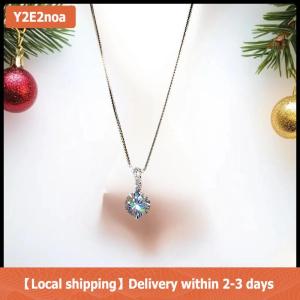 【Local shipping】 Fashion 925 Sterling Silver Round Zircon Necklace Minimalist Style Charm Choker Pendant Party Gift For Womens Fine Jewelry