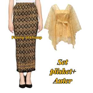 set kebaya modern terbaru combo plisket batik dan outer outfit kondangan kekinian 2024 fanny olshoop