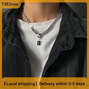 【Local shipping】 Creative Hip-hop Tide Simple Black Square Earrings Pendant Necklace Mens Dual-use Design Stainless Steel Stitch Necklace
