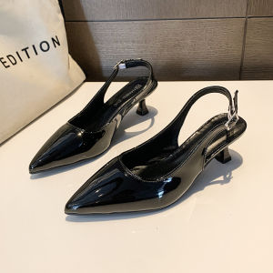 [Free Shipping] Patent Leather Closed-Toe Sandals for Women 2025 Summer New Versatile Thin Heel Pointed Toe Buckle Strap Elegant High Heels