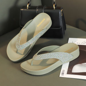 Free Shipping Versatile Non-Slip Wear-Resistant Beach-Friendly Waterproof Fashionable Mid-Heel Flip-Flops For Women Suitable For Outdoor Wear With A Soft Sole And A Wedge Heel