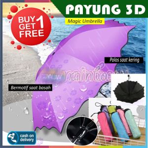 rainbow - BELI 1 GRATIS 1 Payung Lipat 3D BONUS SARUNG PAYUNG Magic Umbrella 3D Payung 3 Dimensi Polos Jika kering  Motif jika Basah BUY 1 GET 1 FREE - Warna Acak