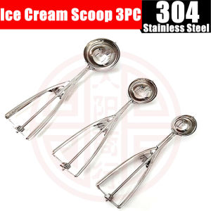 3 PCS Ice Cream Scoop Set Stainless Steel Trigger Release Scooper Large Medium Small Size Melon Baller Cookie Scoop for Baking Kitchen Tool