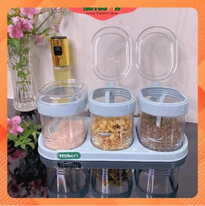 COMBO 3 HỦ ĐỰNG GIA VỊ NHỰA PP KÈM MUỖNG CAO CẤP HOKORI (700ML) - Bộ 3 Lọ Đựng Gia Vị Hokori - hu dung gia vi - phụ kiên nhà bếp - đồ đựng gia vị - hũ đựng muỗi tiêu bột ngọt