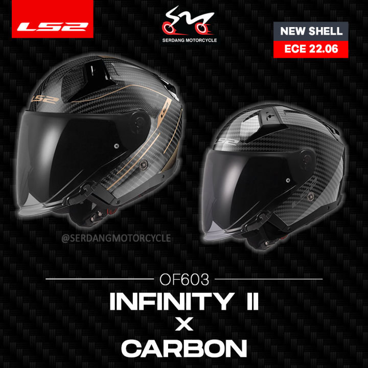 LS2 OF603 INFINITY II X CARBON OPEN FACE DOUBLE VISOR HELMET MATT