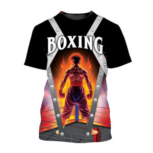 [Local Stock] HBESTY  Fight Boxing Ring T-shirt Mens Clothing Hot Blood Street Short Sleeve T Shirts Printed Gloves Skeleton Personality Trend Top