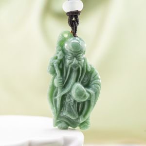 Timeswind may mắn ngọc bích tự nhiên màu xanh lá cây tuổi thọ bất tử khắc mặt dây chuyền cho nam giới