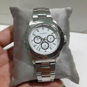 Đồng hồ đeo tay COMBAT size 39mm 3 kim dây thép mặt trắng second hand