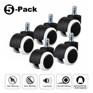 5PCS Universal Mute Caster 50KG Wheel 2" Replacement Office Chair Swivel Rollers 360 Degree Wheels Furniture Hardware Chair Wheel Computer Chair Wheels Suitable for Office Chairs Gaming Chairs