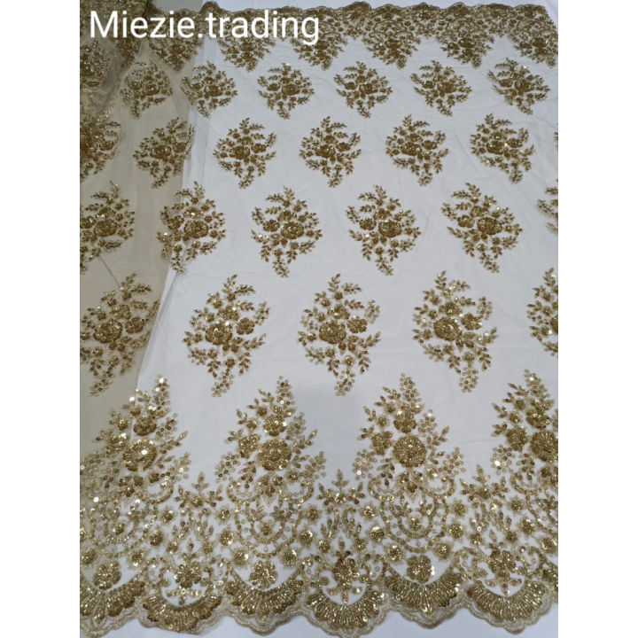 Kain Lace Meter Gold Lace Fabric Beaded Embroidery Lace Fabric for high grade dresses baju pengantin Manik Material Lace Lazada Lazada
