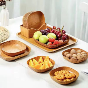Plate Kitchenware with Plastic Wooden Design for Dessert Snack and Dinnerware