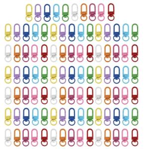 Set of 100 Colorful Spring Fastener Rotatable Keyring Carabiners Hook Rotating Snap Hooks Metal Key Rings Lobster Clasps