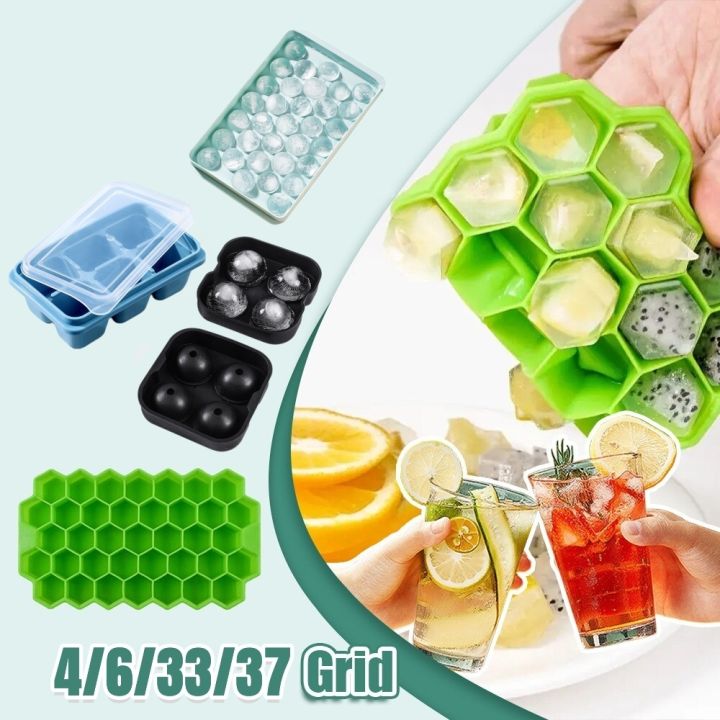Ice Tray 4/6/33/37 Grids Honeycomb Shape Ice Cube Maker Silicone Ice