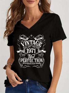 [Local Stock] ZEEMIN Summer Vintage 1971 3D Print T-shirt Women Streetwear Casual T Shirts Y2k Tops Woman Harajuku V-Neck Tees Oversized Clothing