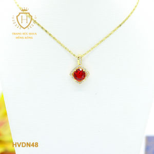 Dây Chuyền Nữ Vòng Cổ Nữ Mặt Đính Đá (Màu Đỏ) Titan Xi Mạ Vàng Thật 10k 18k 24k Cao Cấp (Không Bị Đen) - Trang Sức Hava Hong Kong Phong Cách Thời Trang