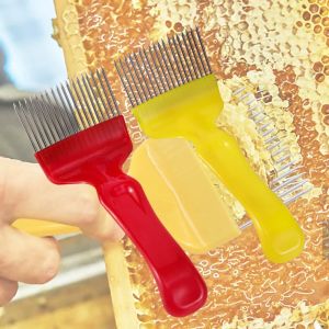 MSHNXA 18/21 Pin Bee Honey Fork Straight s Stainless Steel Honey Scraper Beekeeping Tools Yellow/Red/ Honey Scratcher Beekeeper