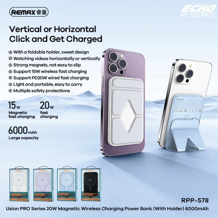 [Remax] 6000/10000mAh MagSafe 15W Wireless Charger Power Bank + 20W PD ...