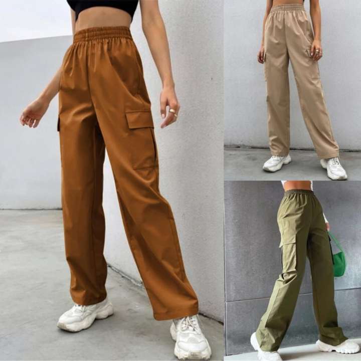 New High waist Cargo Jogger Pants with two side pockets for women plain trouser  pants