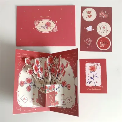3D Flower Pop Up Love Rose Greeting Card For Birthday Mothers Day And Teachers Day